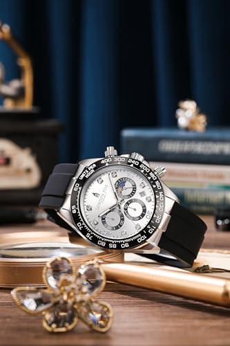 Image of London Fog Bond Collection Analog Quartz Watch for Men with Round Dial and Silicone Strap, Metal Case with Tachymeter Bezel, Chronograph Function, Date Display, Luminous Hands & Hour Markers, Water Resistant