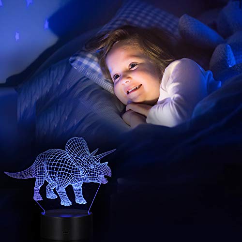 Andoer Lâmpada LED 3D para ilusão de luz noturna Padrão de dinossauro Luzes que mudam de cor de cabe
