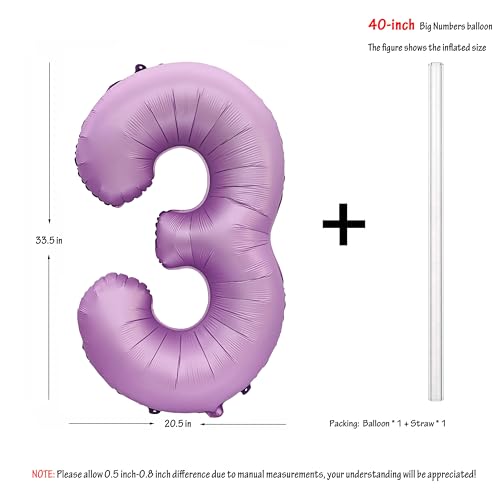 Image of 40 In Matte Lavender Purple Birthday Number 3 Helium Foil Mylar Balloon | Helium Foil Mylar Suitable Boys' And Girls', 3st 13th Birthday Parties, Anniversary Celebration three Balloon Purple paryt