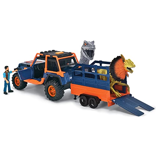 Dickie Toys - Dino Commander (40 cm) - Spielzeug-Auto „Jeepster Commander inkl. Anhänger mit Figur Plus 2 Dinosaurier - Spielzeug für Kinder ab 3 Jahren, Mehrfarbig, 203837024