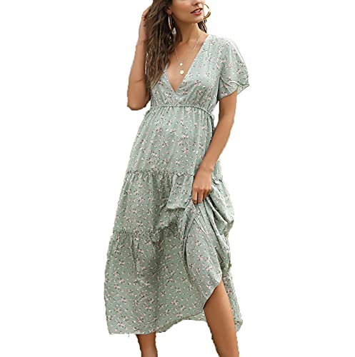 Robe d'été verte fleurie pour vos terrasses de café et vacances ensoleillées M
