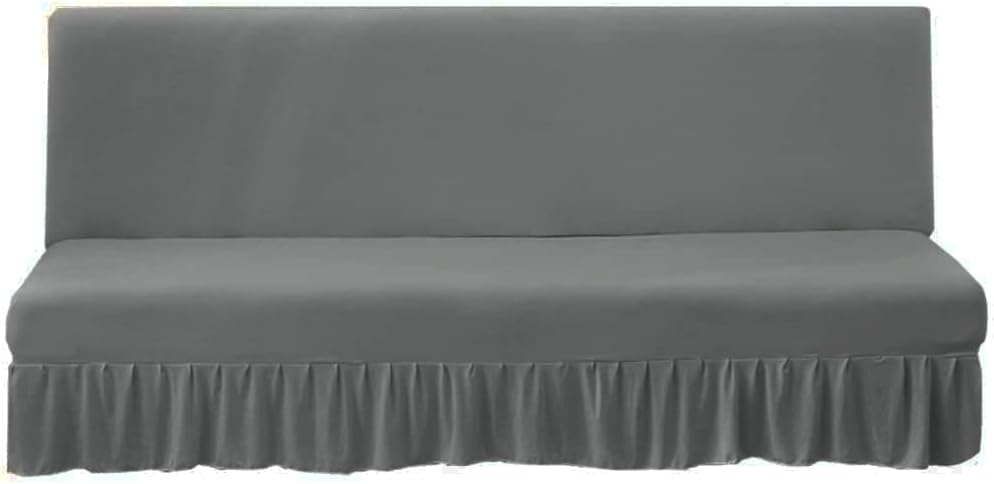 Futon Cover-Stretch Armless Futon Covers Full Size With Skirt Ruffled Futon Sofa Cover Washable Folding Sofa Bed Cover Soft Futon Couch Cover Slipcover With Elastic Bottom For Kids,Pets(Dark Grey)