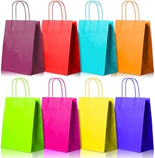 Eco Kraft Bags 16 Pcs 18x22x8 Party Paper Bags with Handles 120gsm 8 Color Gift Bags for All Occasions Ideal for Birthdays Events Shopping Sweets