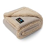 Waterproof Pet Blanket, Liquid Pee Proof Dog Blanket for Sofa Bed Couch, Reversible Sherpa Fleece Furniture Protector Cover for Small Medium Large Dogs Cats, Grey Beige Medium（57" x 40"）