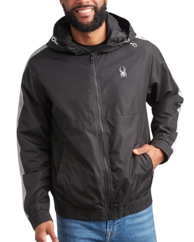 Spyder Mens Windbreaker Jacket - Lightweight Wind & Water-Resistant Hooded Zip Up Jacket for Travel Running Golf & Daily Wear