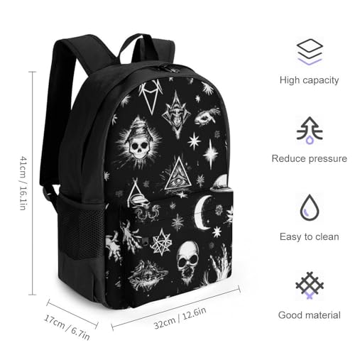 Supdreamc Men Women Polyester Skull Cat Moon Gothic Ouijas Boards Eyes Black Daypack Big Capacity Shoulder Bag With Smooth Zippers for Hiking Work Walking Cycling2