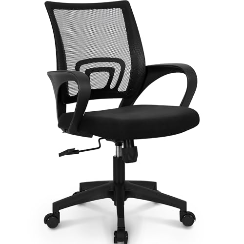 NEO CHAIR Office Desk Computer Chair Ergonomic Mesh Gaming Cushion Seat with Comfy Lumbar Mid Back Support Adjustable Height Swivel Rolling Wheels for Home Task (Mesh Black)