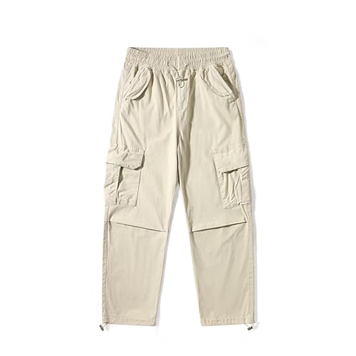 Image of Girls Cargo Pants Kids Pants Khaki Elastic Ankles Wide Leg Teen Streetwear Trendy Jogger Sweatpants