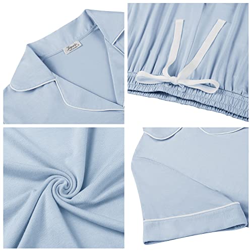 Joyaria Womens Bamboo Viscose Cpari Pajama/Pjs Set Light/Lightweight Button Down Sleep Set Soft Pjs(Dusty Blue, Large) #TOP1