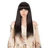 Wear and Go Echthaar-Perücken mit Pony, klebefreie Lace-Front-Perücke, glattes brasilianisches...