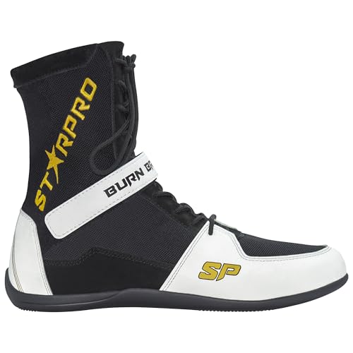 Starpro Boxing Shoes for Training & Competition – Lightweight Wrestling & MMA Footwear for Men & Women - Breathable Supportive Grip Sole Black White