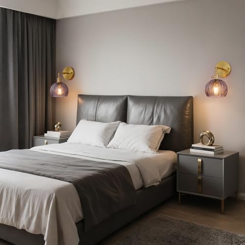 Image of Cerdeco Vintage Wall Sconce with Grey Leaf Glass Shade,180Adjustable Arm and Golden Base,Modern Indoor Wall Light Lighting for Bedroom