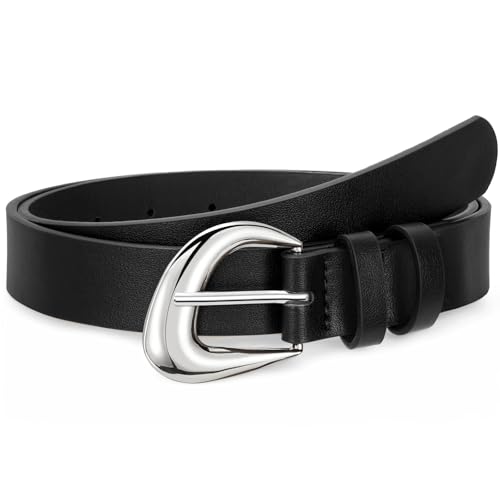 Leather Belt for Women Fashion Ladies Waist Belt with Silver Buckle for Jeans Pants Dress