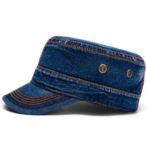 Image of 2 Pack Men's Cotton Military Caps Cadet Army Caps Vintage Flat Top Cap