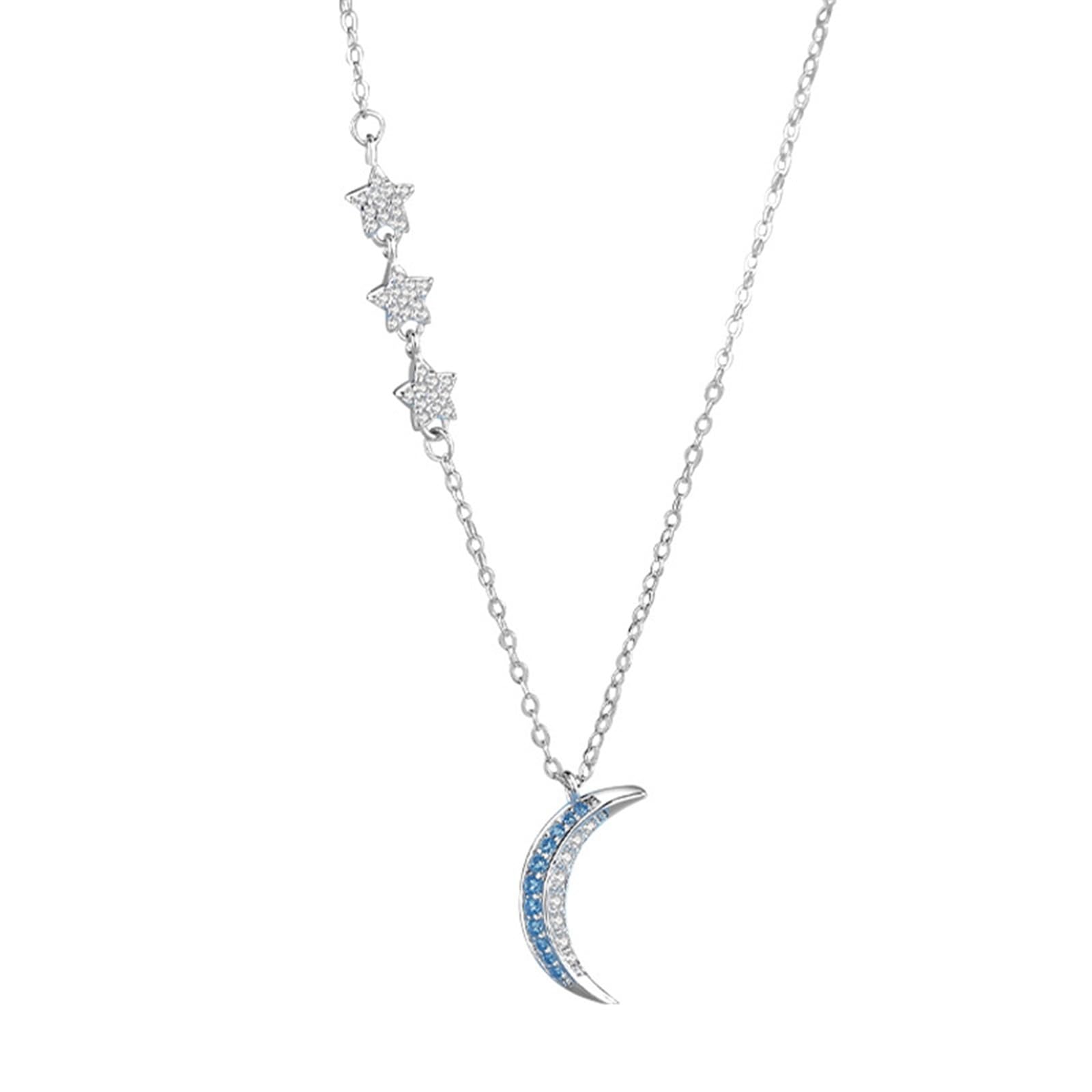 Collar de moissanita para mujer, collar de estrella de moissanita de oro blanco de 9K/14K/18K con colgante de luna, longitud: 40+5cm