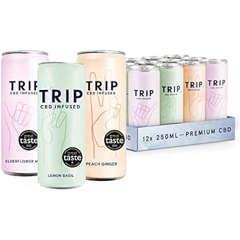 TRIP CBD Infused Fizzy Drink: Mixed Pack (Pack of 12 x 250 ml) | Low Calorie, Vegan, Gluten and Palm-Oil Free Hemp Cannabidiol Drink | Feel Calm, Less Stress & Anxiety Relief Cover