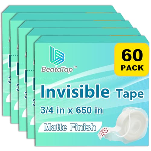 Bulk Clear Tape, 3/4 in x 650 in, 60 Rolls with Dispensers, BeataTap