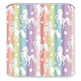 LI-LOVE Bathroom Shower Curtain with 12 Hooks Rainbow Unicorn Pattern Waterproof Polyester Fabric Decorative Weighted Bottom Washable 72x72 Inches