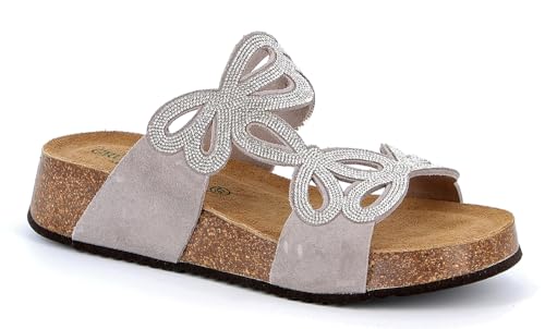 Babouche Grunland CB2267 strass grises en taille 37 avec nœud élégant