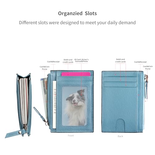 Image of Slim Wallet for Women Small Leather RFID Blocking Credit Card Holder Minimalist Front Pocket Wallet with Coin Purses & Pouches,Blue