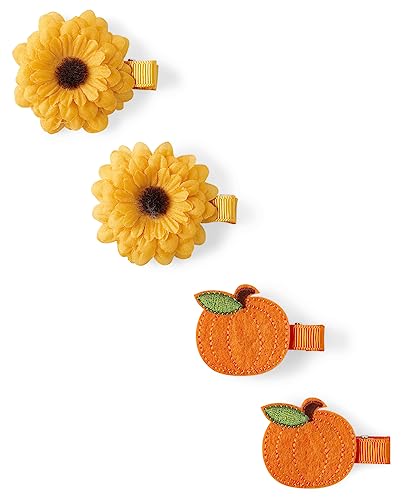 The Children's Place Girls' 4-Pack Pumpkin, Fall Sunflower Hair Clip Set, Multi Color, NO_Size