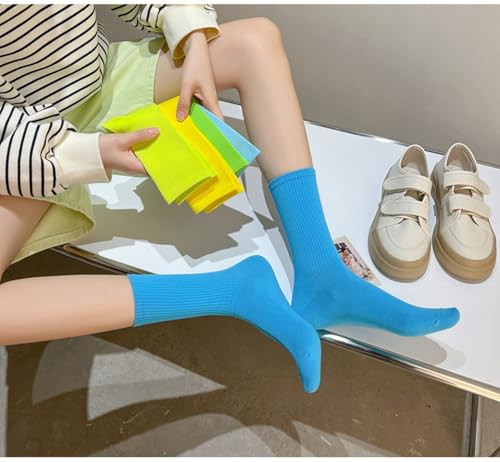 Image of Womens Colorful Basic Sock -Unique Knit Cotton Crew Socks 3 Pack