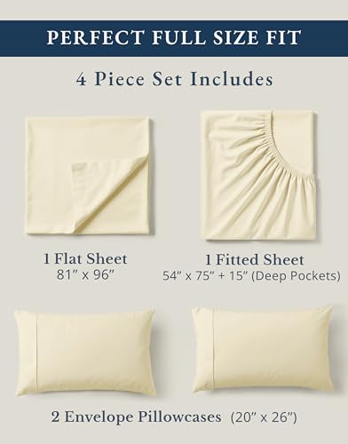 Image of LANE LINEN 100% Organic Cotton Full Sheets Set, 4-Piece Pure Organic Cotton Percale Sheets, Long Staple Cotton Sheet, Ultra Soft Bedding Sheet, Breathable,Fits Mattress Upto 15 inch Deep - Natural