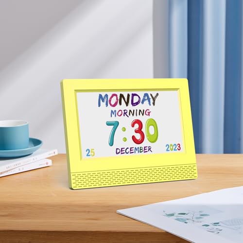 Image of Kids Digital Alarm Clock with Voice Scene Reminders, 7 inch Eye-Caring Display | Watercolor Wallpapers, Auto Dimming DST /Calendar Clock, Sleep Trainer Easy Setup Gift-Ready Box for Kids Birthday with Remote