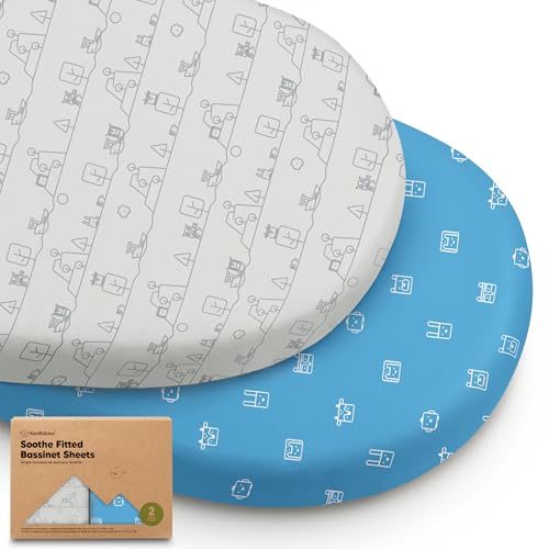 Image of 2-Pack Organic Bassinet Sheets for Girls, Boys - 100% Cotton Bassinet Mattress Sheets Compatible with Halo Bassinest Swivel Sleeper, Graco, Baby Delight,Chicco,Unisex Fitted Bassinet Sheets (KeaPixel)