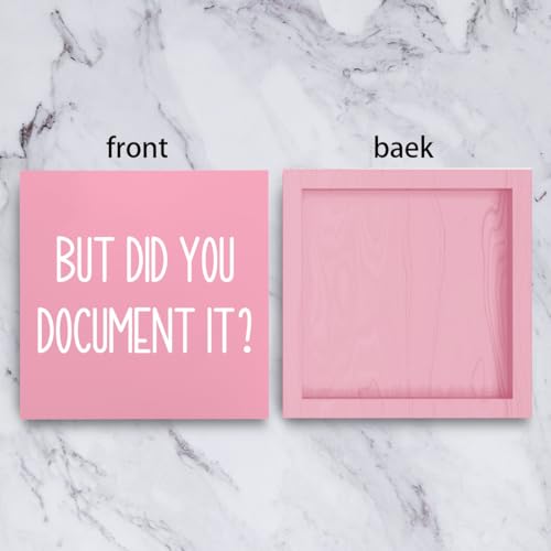 mmiishe But Did You Document It Wooden Box Sign Decorative Funny Office Wood Box Sign Home Office Decor Rustic Farmhouse Square Desk Decor Sign for Shelf Pink
