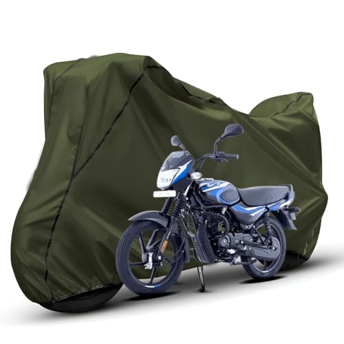 Image of Waterproof Bike Body Cover Compatible with Honda Ct100 Dustproof Scratchproof - Motorcycle Cover for Two Wheeler, Outdoor Full Cover with UV, Duty, Rain Protection (Olive with Black)