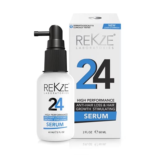 REKZE 24 Serum Treatment Clinically Proven, Best Unique Regrowth Formula With 24 Premium Ingredients For Hair Thickening, Anti-Hair Loss & Thinning Hair, DHT Blocker For Pattern Baldness Alopecia