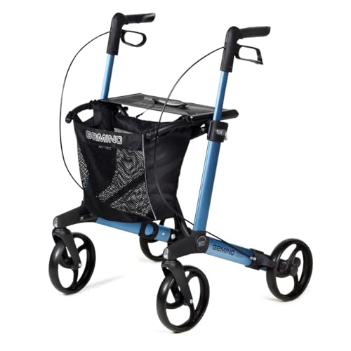 Helping Hand GEMINO 30 Lightweight Rollator for Elderly. Folding Walking Frame with Seat, Bag & Crutch Holder. Stable, Comfortable and Stylish Mobility Aid for Indoor and Outdoor. (Sapphire Blue)