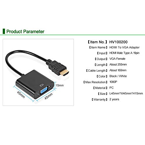 Image of HDMI Cable Adapter VGA to HDMI, 1080P VGA to HDMI Adapter for Computer, Desktop, Laptop, PC, Monitor, Projector, HDTV (HDMI TO VGA ADAPTER CONVERTER)