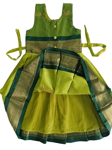 Image of Girls South Indian Traditional pattu Pavadai Tapeta Frock | South Indian Pattu Pavadai Ethnic Wear for Girl | Weddings & Festival