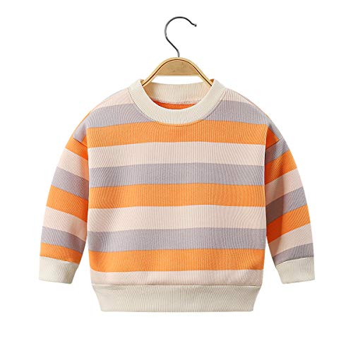 Kid's Vintage Warm Fleece Lined Sweater 3-7 T Fall Toddler Boys' Striped Sweatshirt 5-6 Years Orange Grey #TOP25