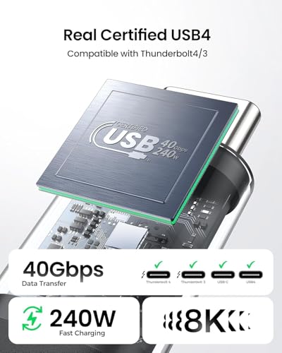 Image of Tobo USB 4 Type-C to Type-C Cable with 240W Power E-Marker Chip and 40Gbps Data with 8K Video Transmission 60hz, Thunderbolt 4 Fast Charging 1.5M, TD-1649CC