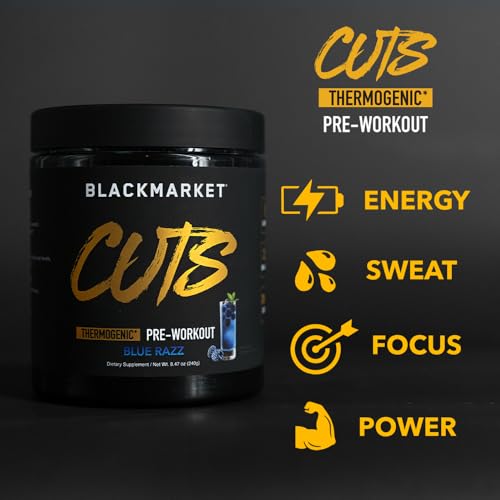 Image of BLACKMARKET CUTS Pre Workout - Flavored Energy Powdered Drink Mix for Men & Women, Great for Muscle Definition, Thermogenic, Creatine Free, (Blue Razz, 30 Servings)