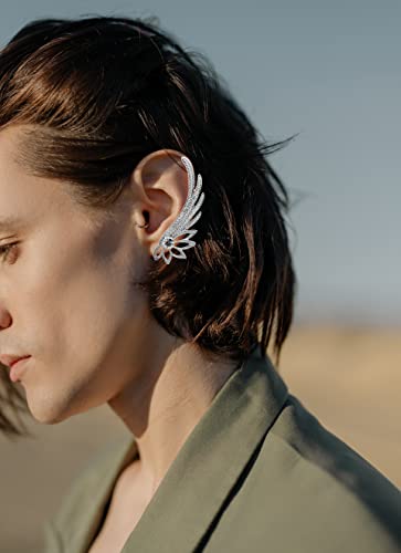 Silver Angel Wings Ear Cuff Earrings，Crystal Angel Wings Crawler Climber Cuff Earrings For Women Girls Teens Christmas Gifts (A) #TOP2