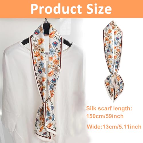 Image of PALAY Silk Feel Neck Scarf for Women Stylish Narrow Print Hair Scarf, Ladies Satin Head Scarves for Suit Blazers Shirt (13x150cm)