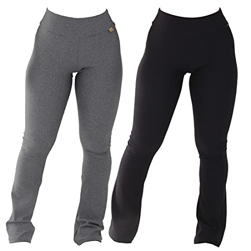 Kit com 2 Leggings Feminina Flares Suplex Colméia Cós Alto Click Mais Bonita (G, Cinza)