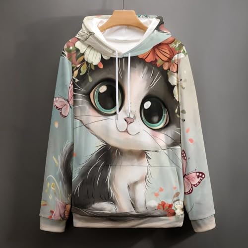 Sweat Chat Fleur et Papillon Une Idée Cadeau Originale en Taille S
