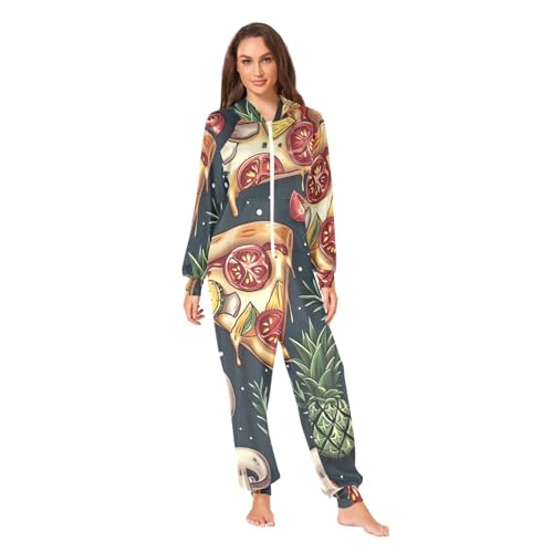 Pyjama à capuche vintage vert foncé pour adulte avec zip et poches confort