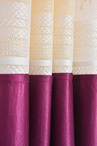 Image of LaVichitra 2 Piece Premium Window Curtain with Floral Net - 6ft, Wine