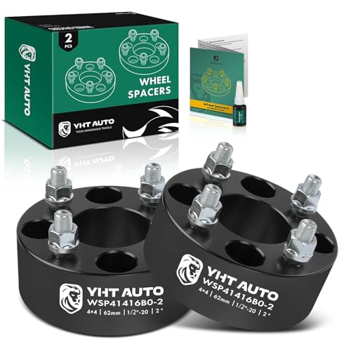 YHTAUTO 4x4 Wheel Spacers 2 Inch Compatible with EZGO Club Car Golf Cart ATV, 4x101.6mm Tire Spacers w/1/2-20 & 12.9 Grade Studs, 62mm Center Bore 4 Lug 2PCS Black