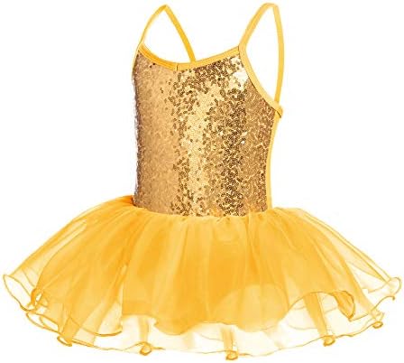 Flypigs Girls Sparkly Sequin Ballet Leotards Skirted Pullover Tutu Dance Dress Gymnastics Outfits Kids Ballerina Costume