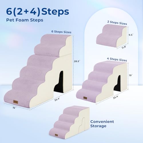 Image of ZOMISIA Dog Steps for High Beds - 6 Step 29 inch H Pet Stairs with Tunnel 2 in 1 with Zippers Suitable for Large Dogs and Cats, Indoor Cat Ladders with Non-Slip Bottom, Beige