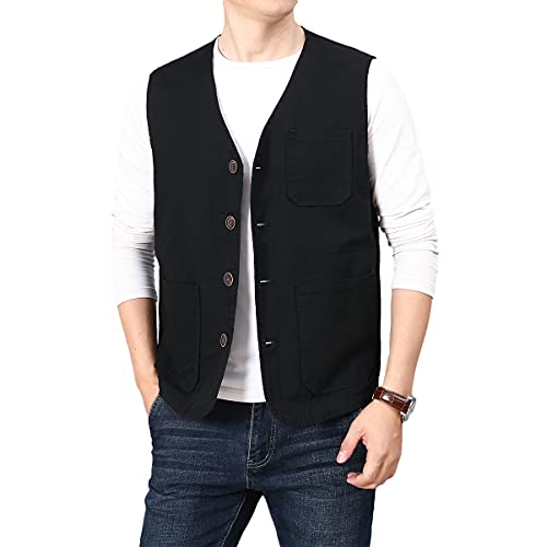 Prijouhe Men's Casual Outdoor Cotton Vest Lightweight Breathable Multi-Pocket Fishing Safari Travel Vests Outwear #TOP3