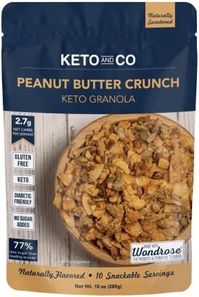 Keto Peanut Butter Crunch Granola by Keto and Co | Just 2.7g Net Carbs Per Serving | Gluten Free, Low Carb, Diabetic Friendly, Naturally Sweetened, No Added Sugar, Non-GMO | (10 Servings)