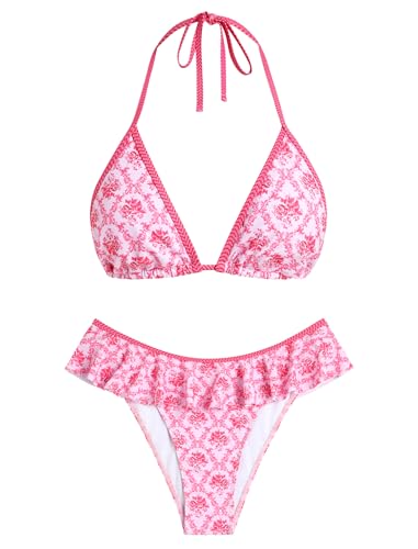 Image of ZAFUL Bikini Set for Women Two Piece Swimsuits Cheeky Triangle Bikini Ruffle Contrast Color Bathing Suit